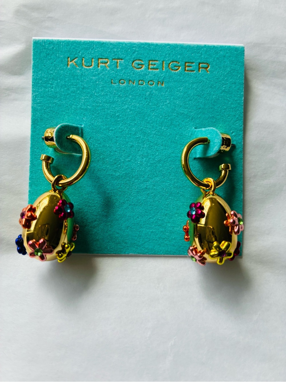 Kurt Geiger Gold Hoop Earrings with Multicolor Floral Charms